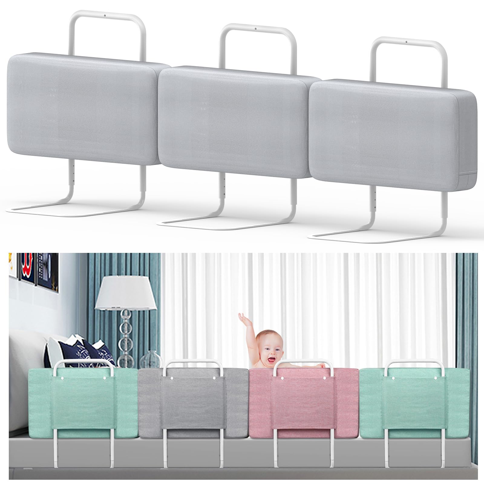 Barrera anticaídas para Cama Infantil, 60 cm de Ancho, barreras Cama para niños Barrera Cama Bebe, Color Gris