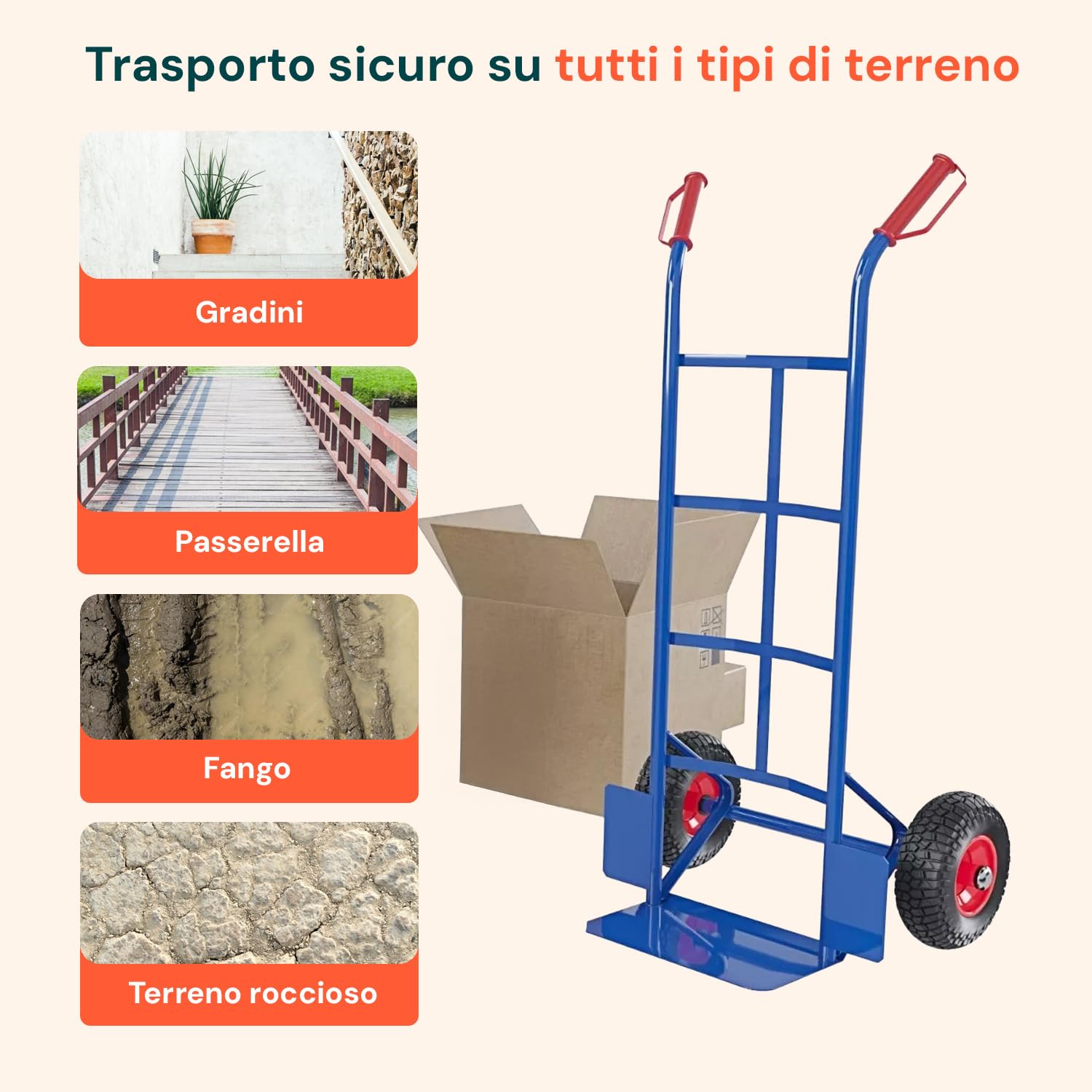 Avilia - Carrello con Ruote Portatutto in Acciaio da 200Kg per Trasporto Sicuro di Carichi Voluminosi, con Maniglie Antiscivolo, Ruote e Struttura Compatta Maneggevole (Blu)