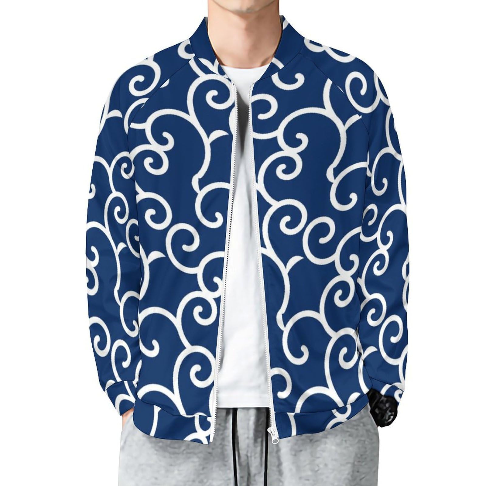 Amazon.co.jp: ジャケット 和柄 青 唐草模様 メンズ レディース 長袖