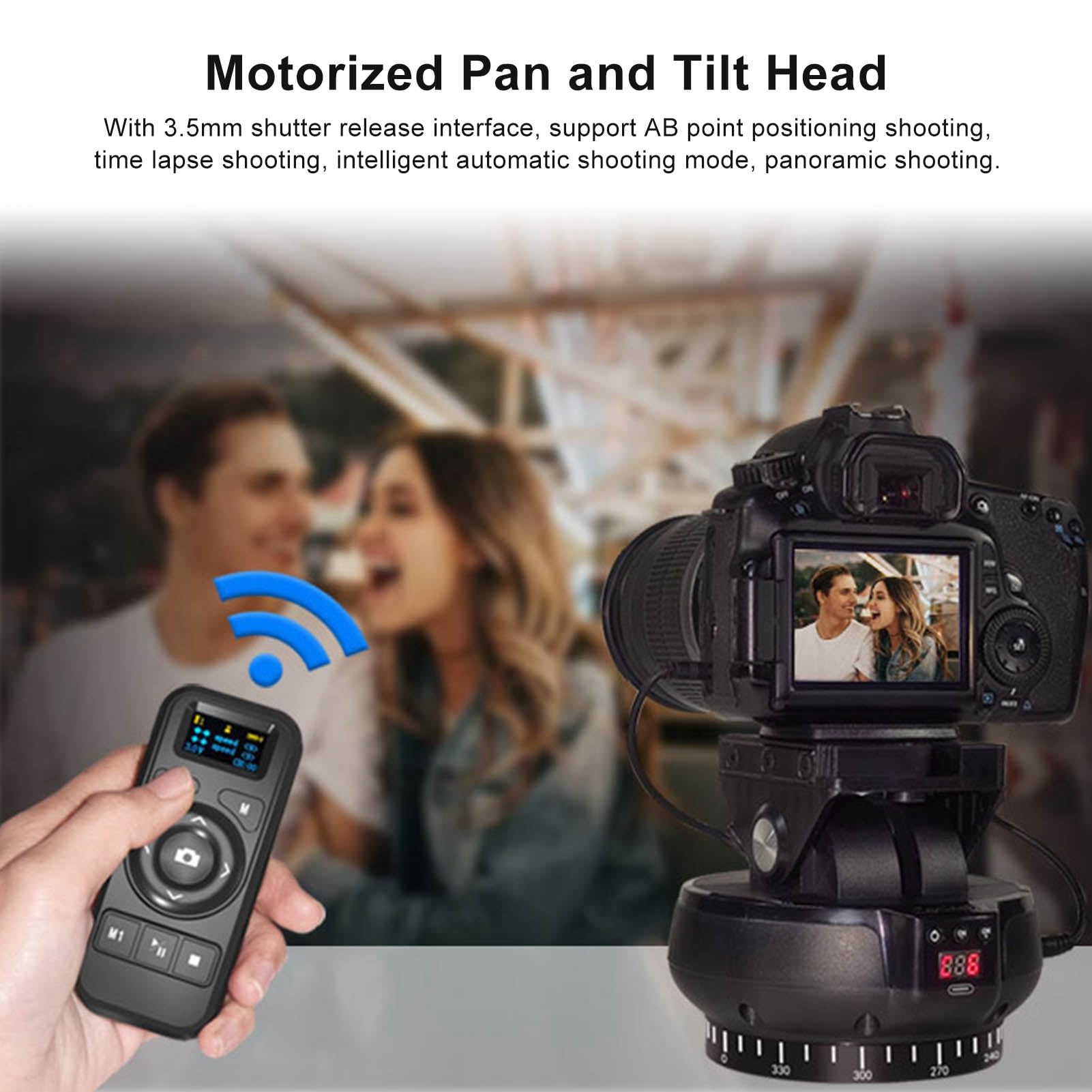 KIMISS Cabezal Panorámico Motorizado, 2 Trípodes Panorámicos 4G Control Remoto Trípodes Monopiés 100 M 360 Grados para Teléfono Móvil Rotación de Cámara ±35 9 Engranajes Velocidad Ajustable