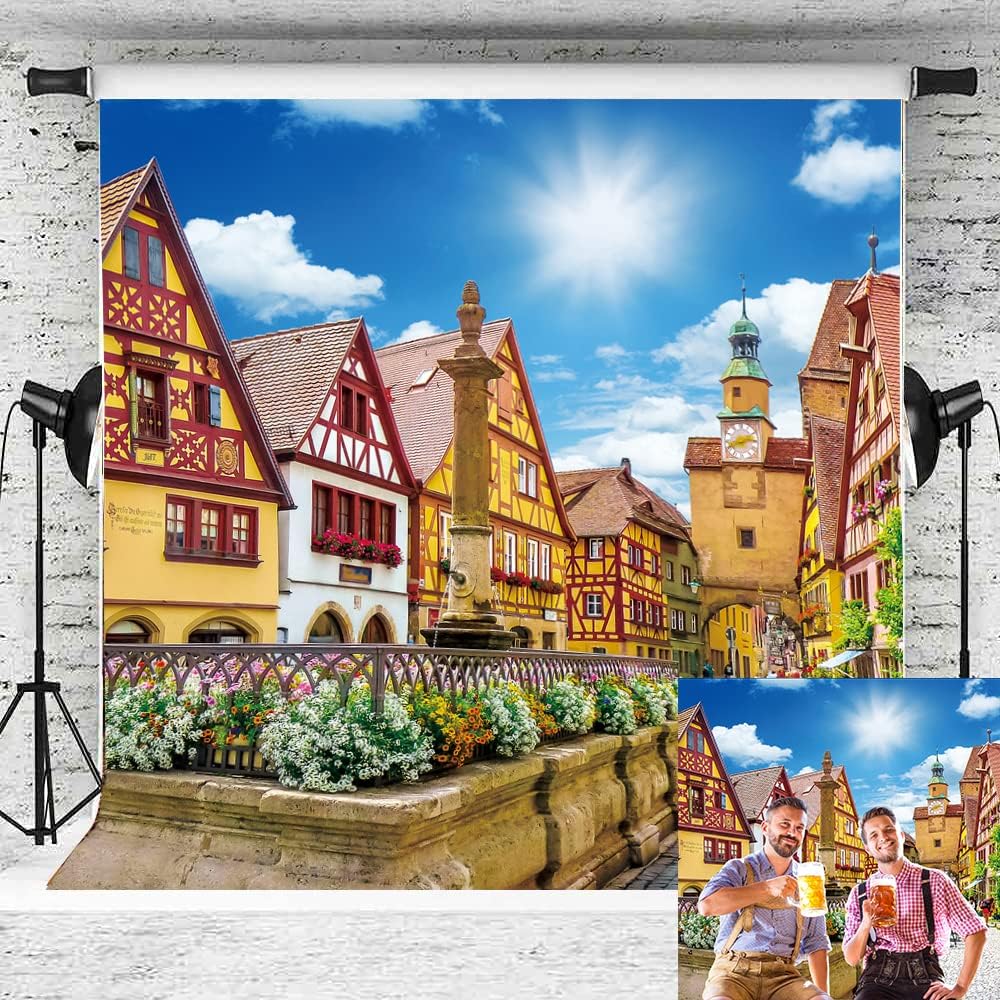 Amazon.com : Oktoberfest Party Backdrop Cheers Bavarian Street Scenery ...