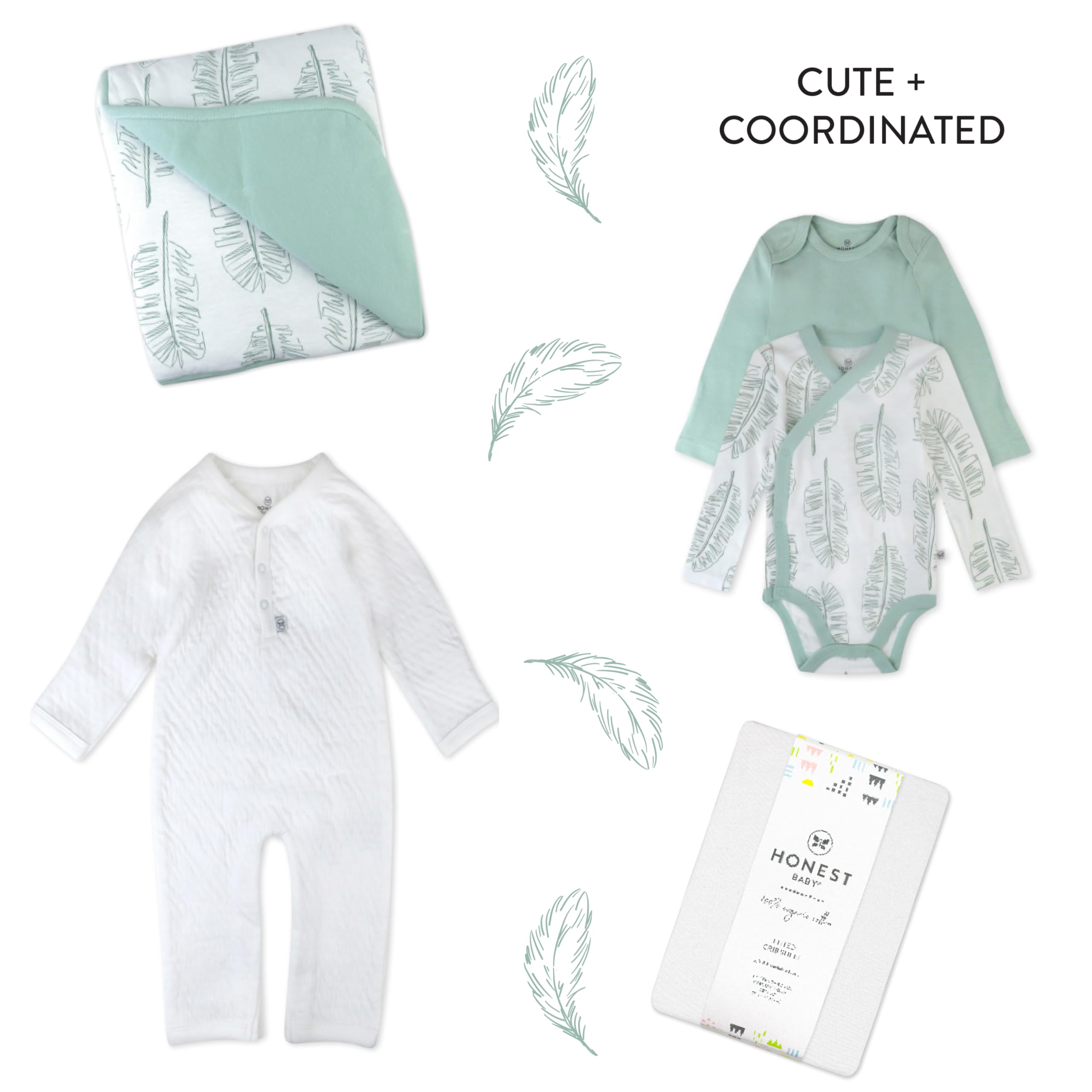 HonestBaby Manta acolchada reversible y ligera, salvia de hoja jumbo, talla única