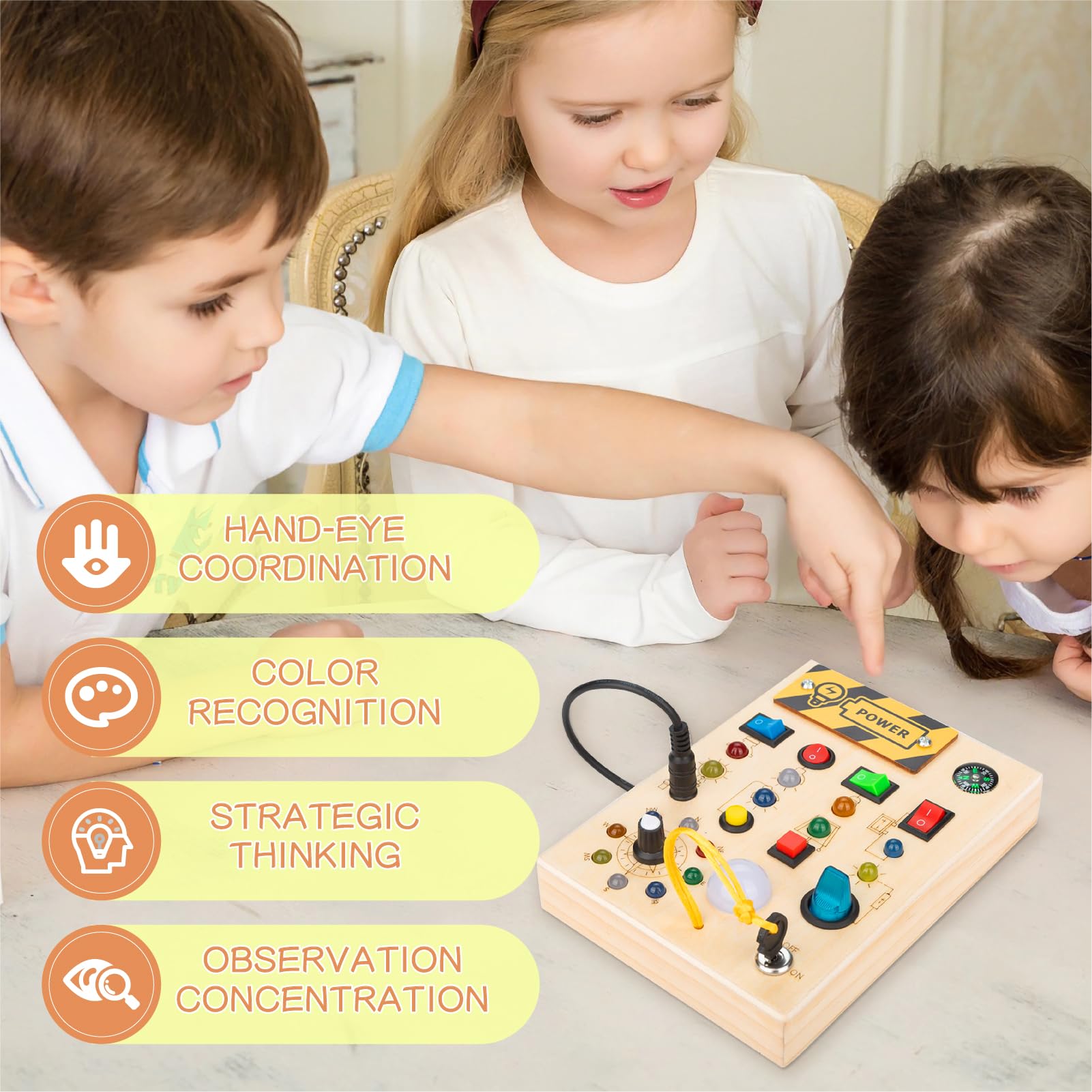 Busy Board Montessori Dinosaure YATOSEEN - 7 Interrupteurs 7 LED Tableau Activité Enfant 1-4 Ans