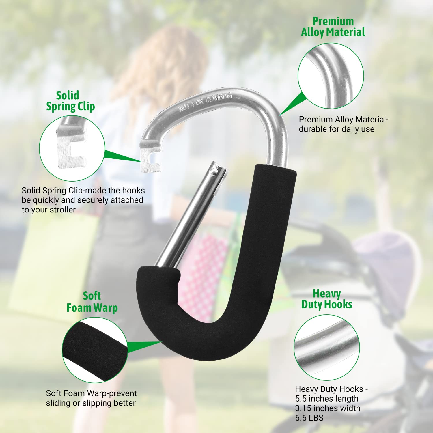3Pcs Stroller Hooks by Baby,5.51 inch Length Large Stroller Hooks for Mommy,Convenient Organizer Hook Bag Clips Pram Pushchair Grocery or Diaper Bags Holder, Silver