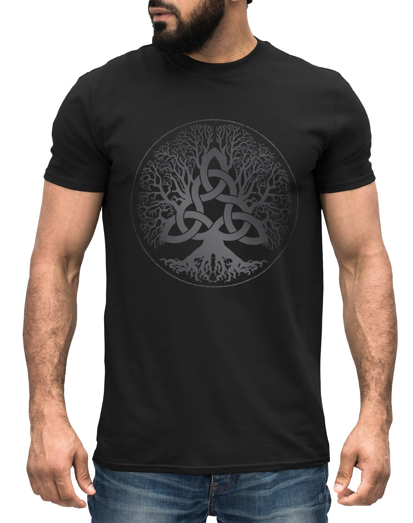 Neverless Men's Yggdrasil Black-Grey Neverless® T-Shirt Berserker Bear Viking Warrior Odin Thor Valhalla Runes Valknut Nordic Mythology, Xl