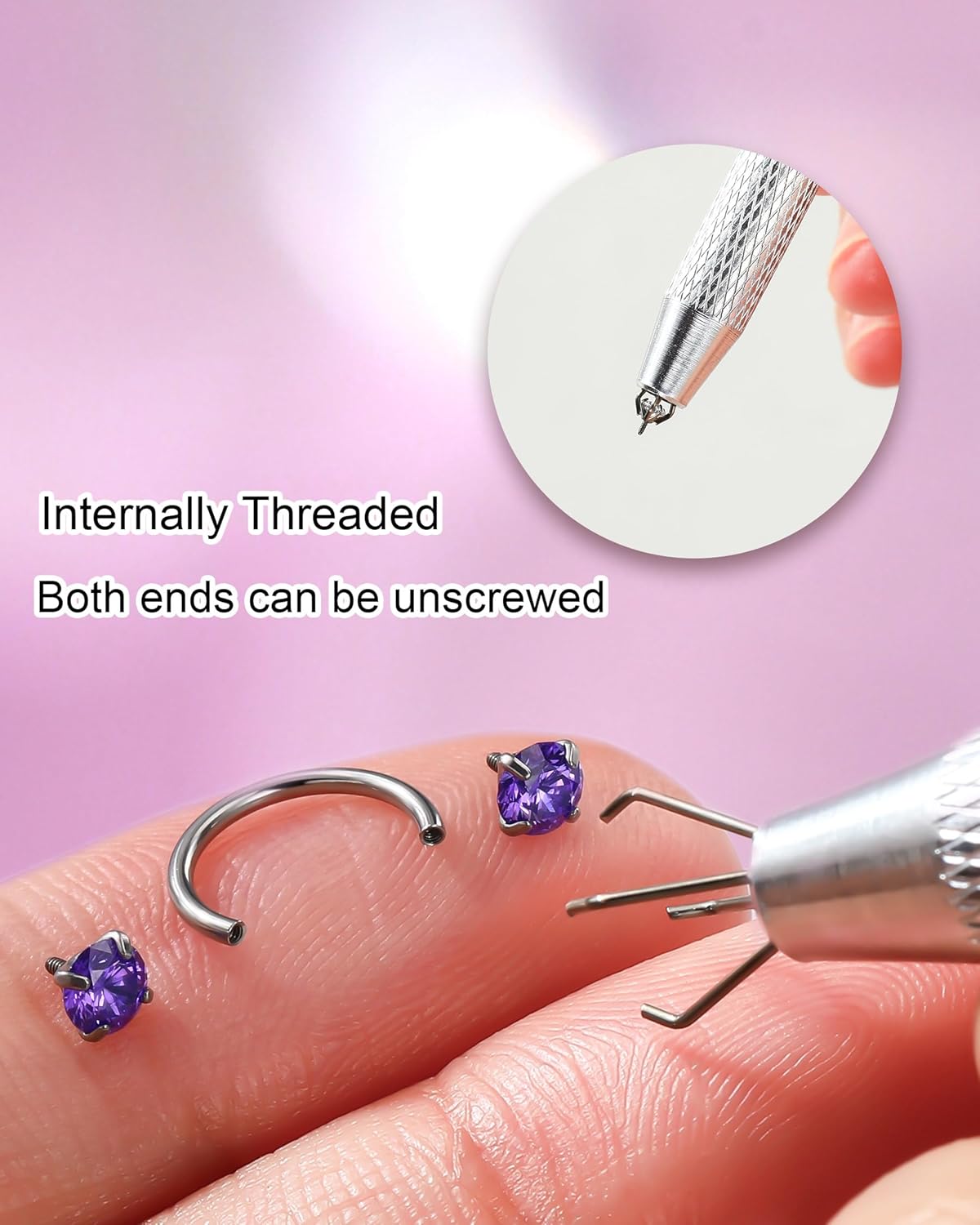 Jewseen Titanium Horseshoe Nose Ring 20G Double Cubic Zirconia Nose Ring for Women 6MM/7MM/8MM Internally Threaded Lip Septum Piercing Jewelry Horseshoe Helix/Daith/Tragus Earring for Women - Image 4