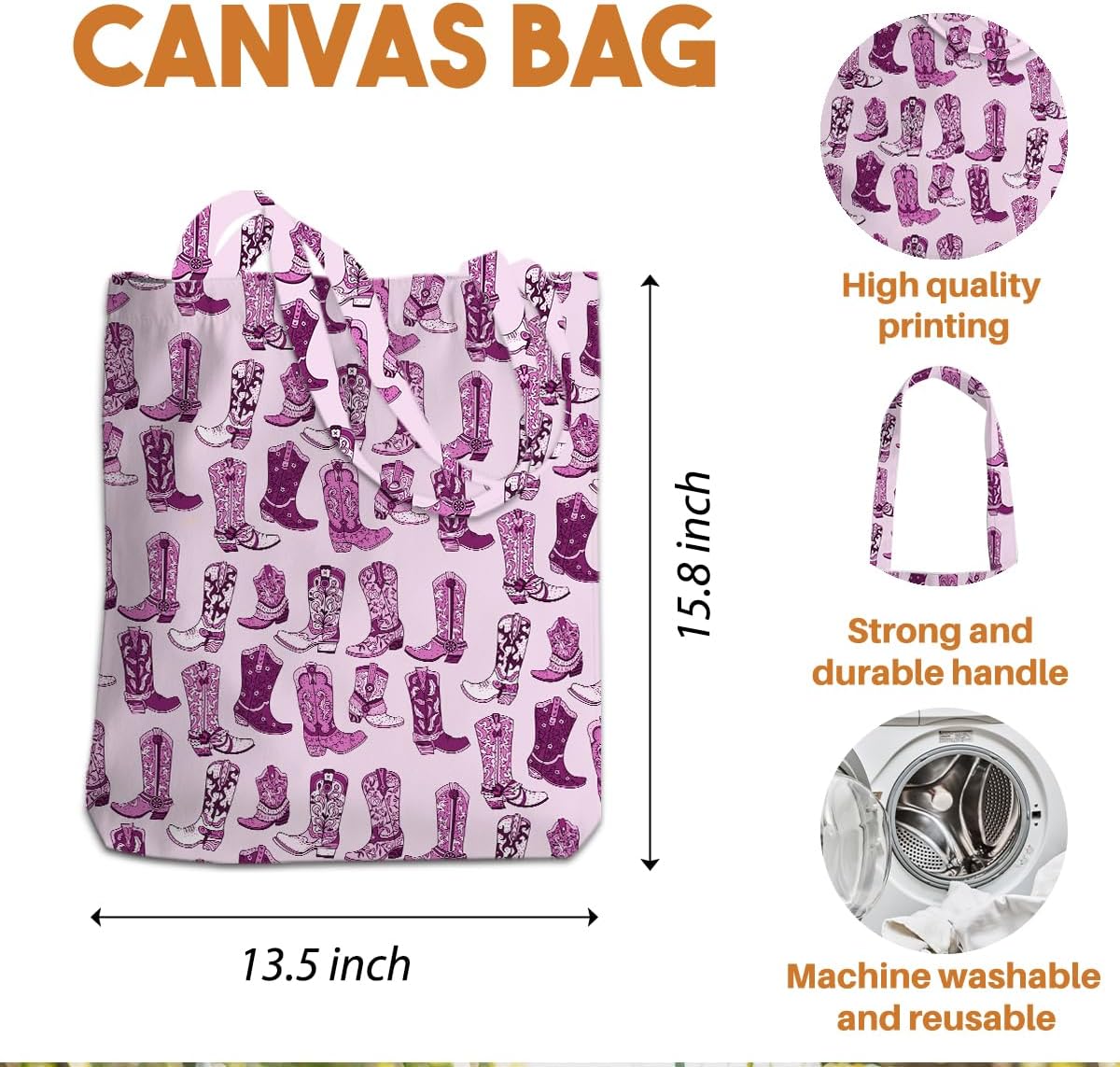 Western Decor Tote Bag for Women Western Stuff Gifts for Women Friend Reusable Grocery Bags for Shopping Christmas - Image 4