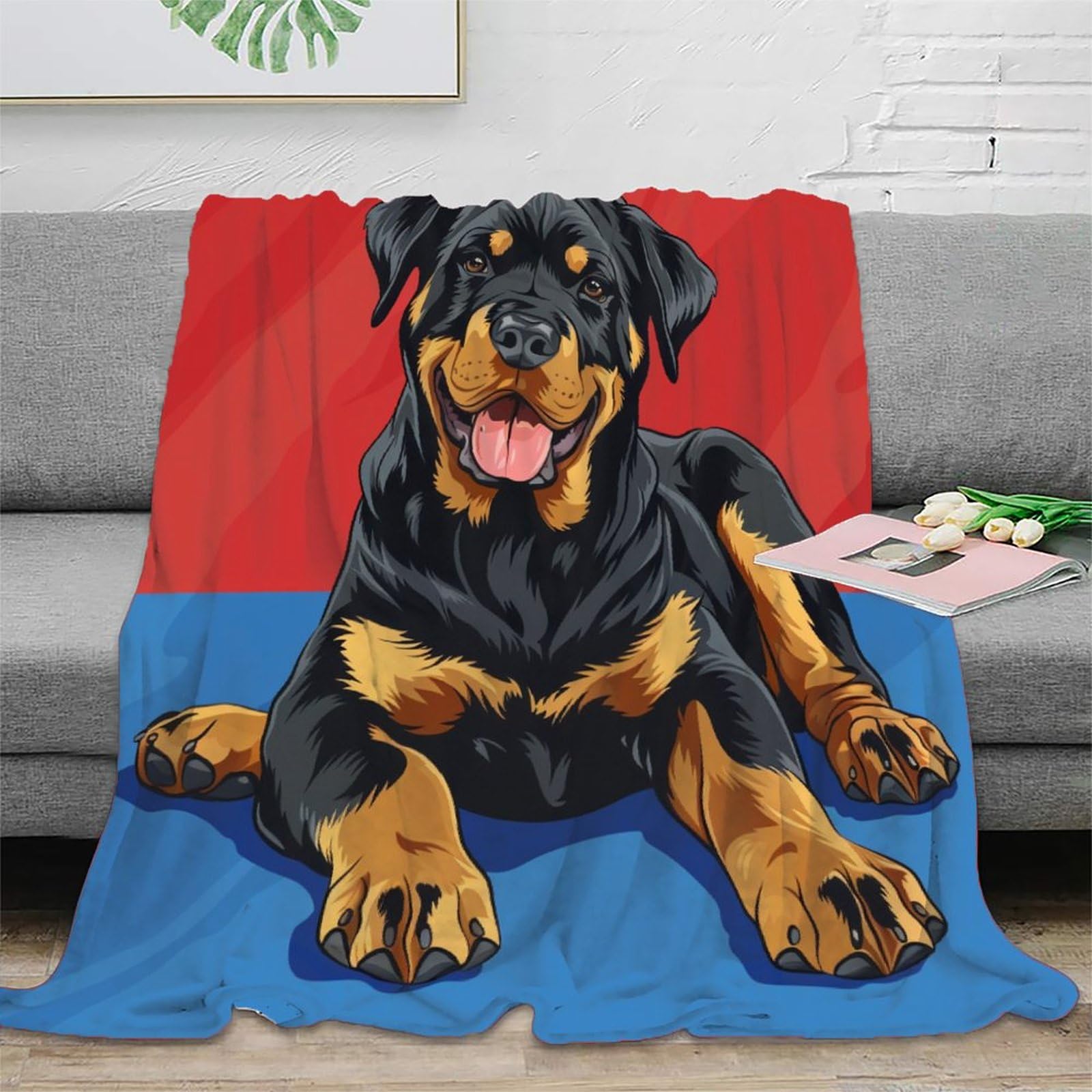 Couverture Rottweiler en flanelle 3D plaid canapé 127x152 cm
