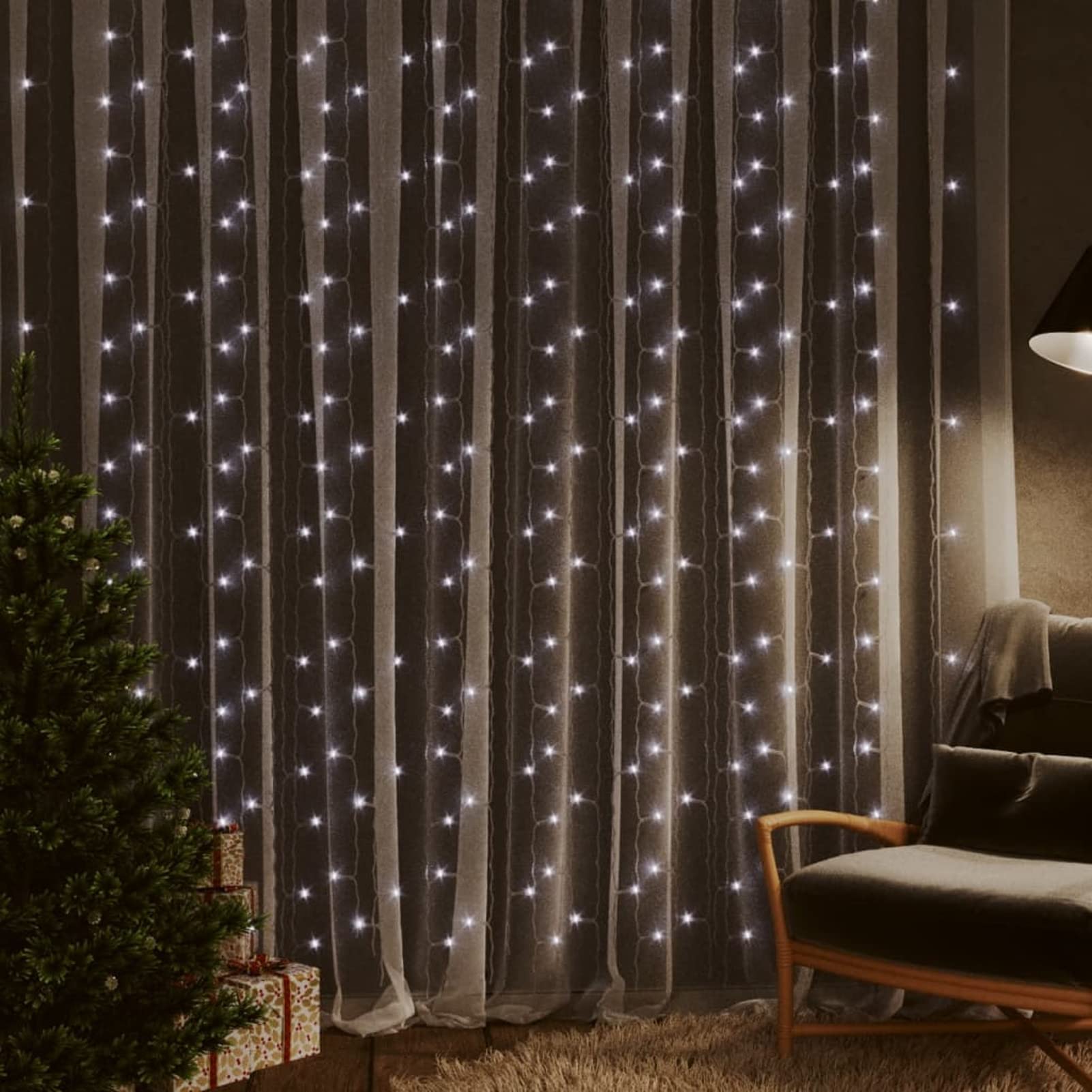 Homgoday LED-Lichtervorhang Weihnachtsbeleuchtung Weihnachtsdeko, Lichterketten für Weihnachten, Party, Deko, Hochzeit, Garten, Balkon 3x3 m 300 LED Kaltweiß 8 Funktionen
