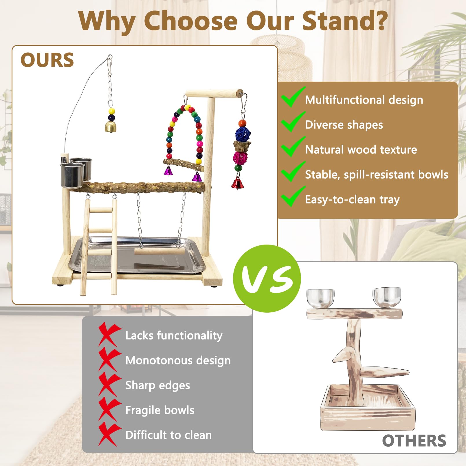 Tfwadmx Bird Playground Parrots Play Stand Birdcage Play Stand Play Gym Parakeet Ladders Exercise with Feeder Cups for Cockatoo Lovebirds SmallBirds Conure Cockatiel Cage Accessories Toy - image 5