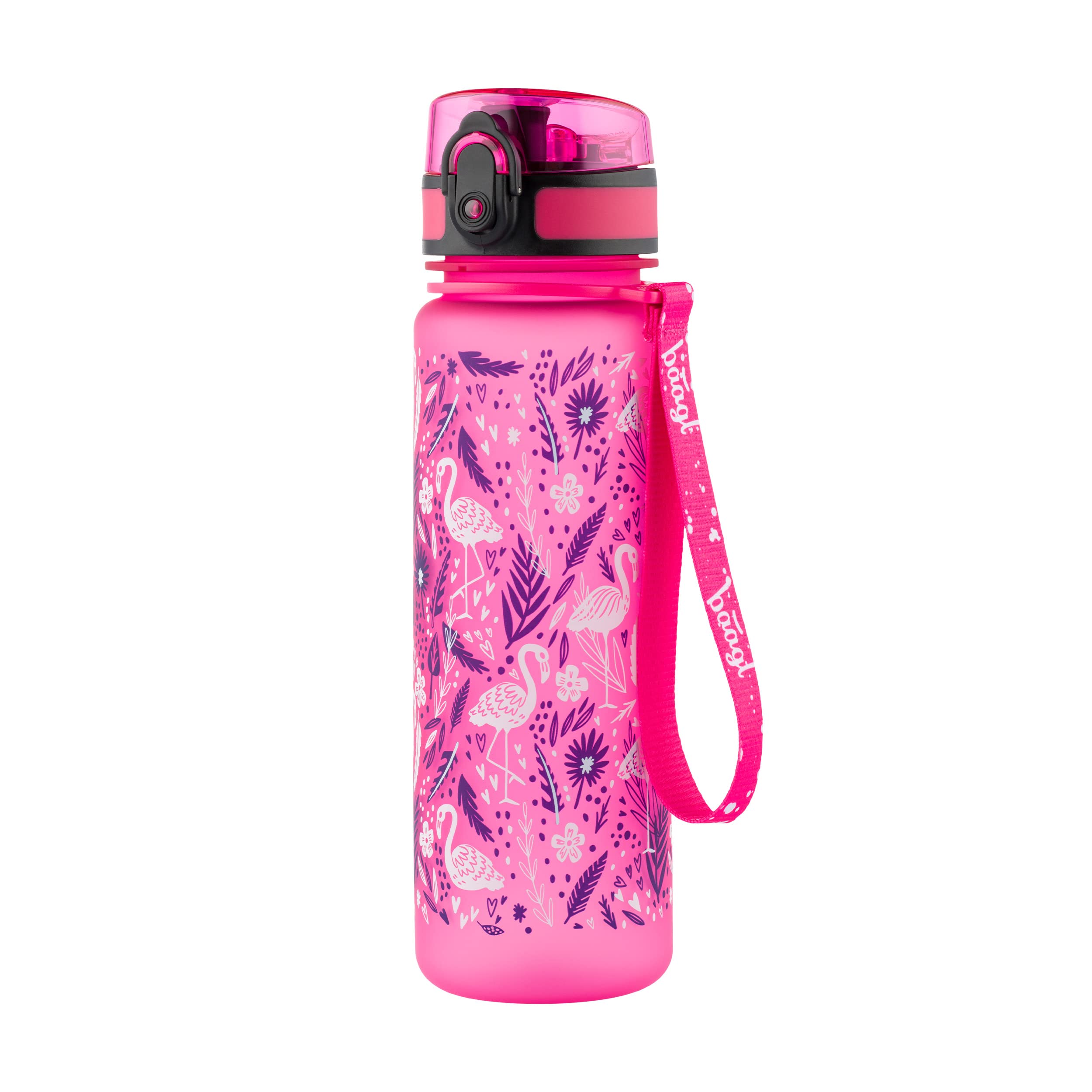 Baagl Kinder Trinkflasche Auslaufsicher Wasserflasche 500ml, Schule und Sport Flasche für Mädchen Tritan (Flamingo)