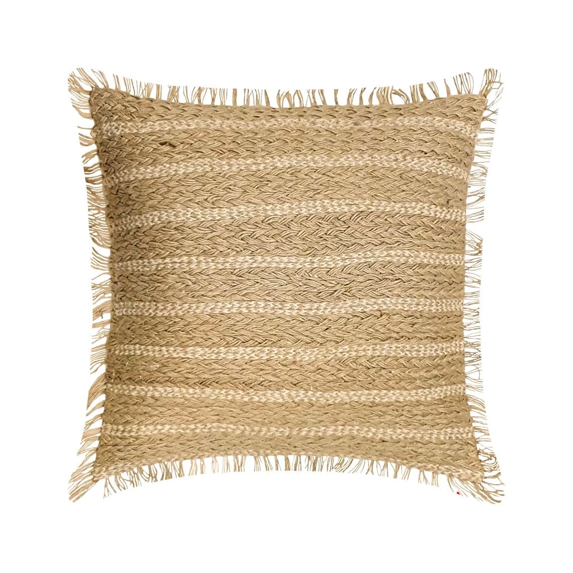 The HomeCentric Decorative Beige Euro Sham Pack of 2, 65x65 cm (26"x26"), Jute Lace Toss Square Throw Euro Pillow Sham, Striped Pattern Contemporary Style Euro Sham - Golden Fiber โ image 1