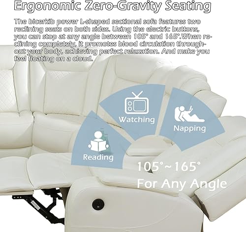 Miniatura 6 de Juego de sofá modular reclinable eléctrico para sala de estar, juego de sofá reclinable de cuero con luces LED / almacenamiento oculto, sofá en