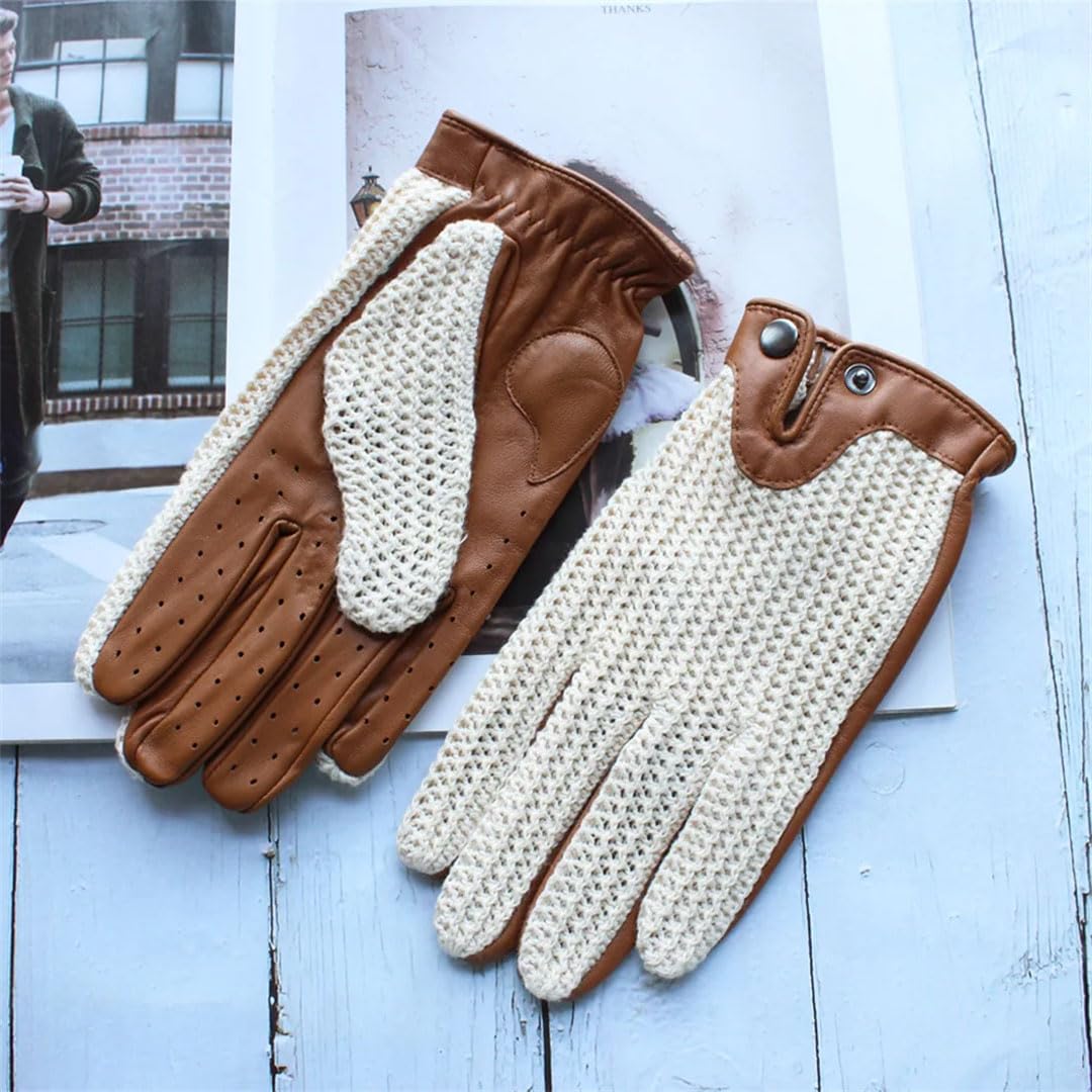 Damen Leder Fahren Anti-Rutsch-Handschuhe Touchscreen Gestrickt Reiten Motorrad Schaffell Handschuhe Champagner 9