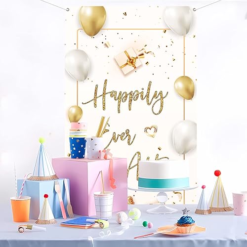 Miniatura 6 de INNORU Decoración de pancarta de puerta con texto en inglés "Happily Ever After", decoración de cubierta de puerta de fiesta de boda, letrero de
