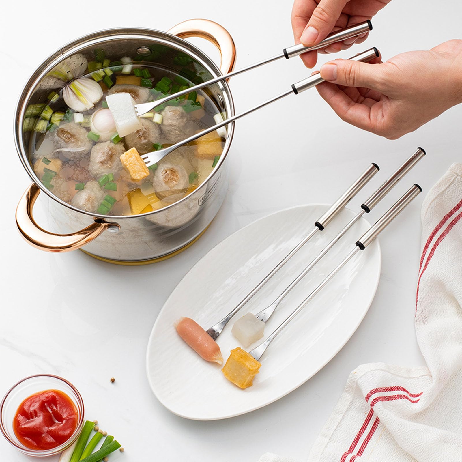 Ejoyous Set Forchette Per Fonduta, Bastoncini Per Fonduta In Acciaio Inossidabile Da 9,37 Pollici In Un Pezzo Lucido Con Manico Antiscivolo Esteso Resistente Al Calore, Confezione Da 6 Per Formaggio