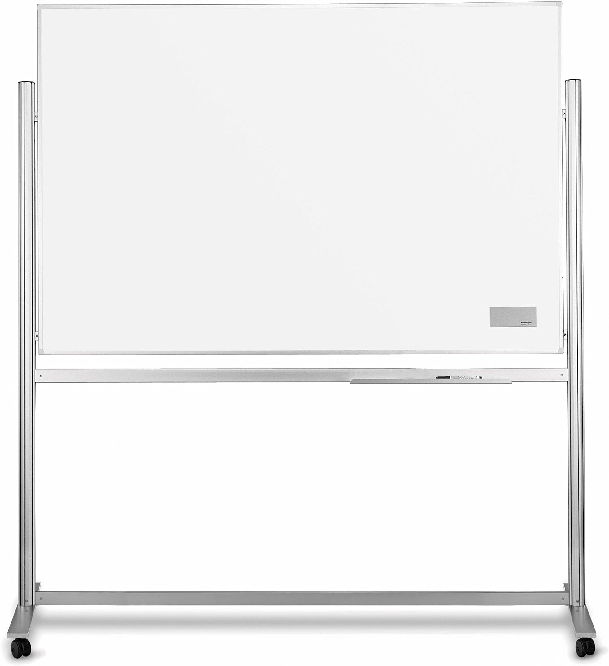 magnetoplan ferroscript Mobile Double Sided Whiteboard with Aluminium Frame and Pen Tray – 220 x 120 cm White