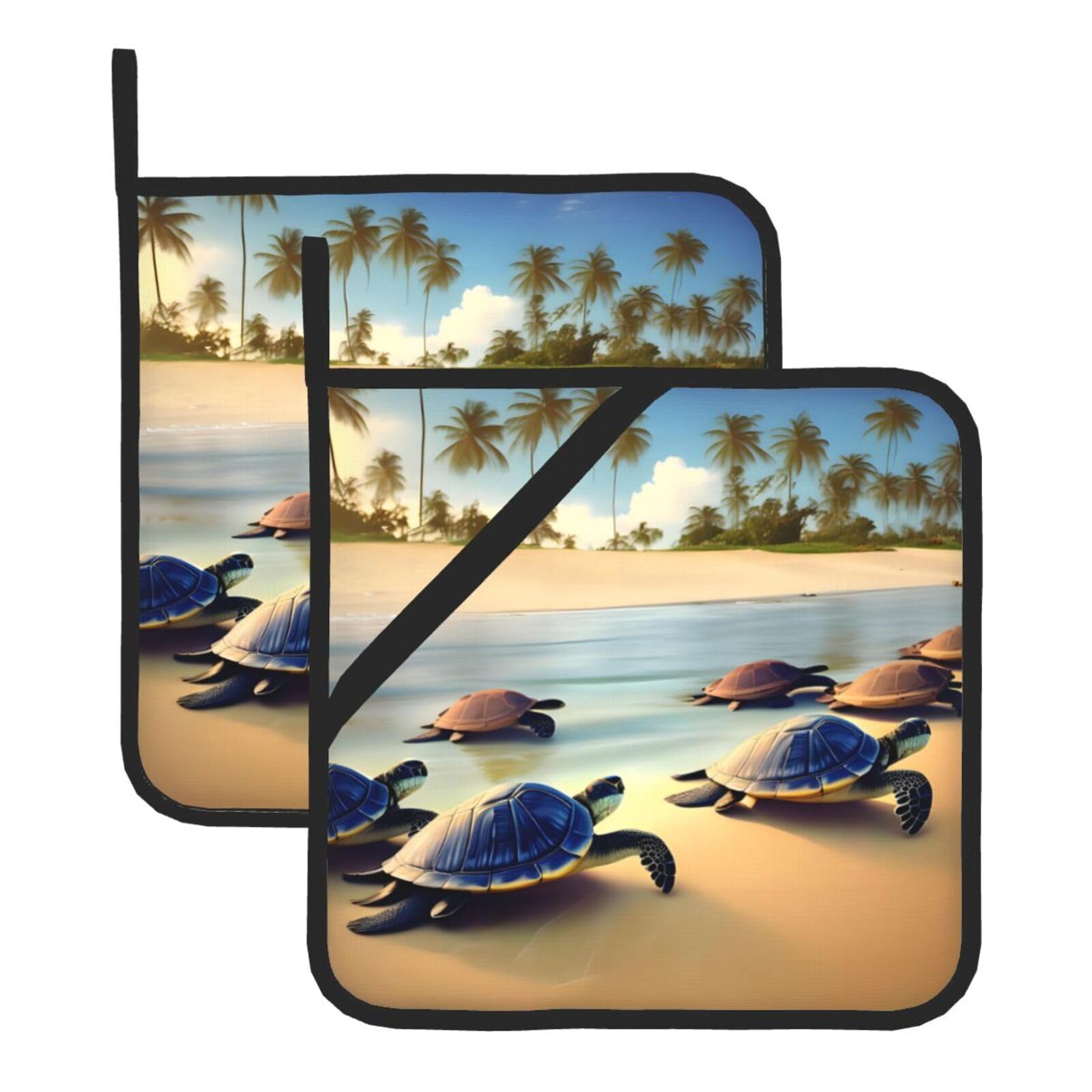turtles on the beach Square Heat Resistant Trivet Set Thick and Durable for Baking Barbecue Cookware Oven