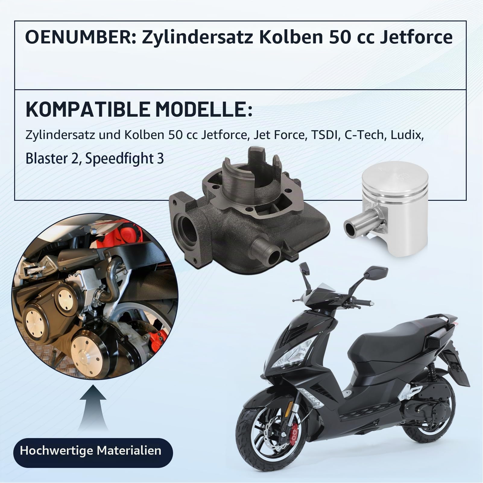 50ccm Zylinder Kit mit Kolben Kompatibel mit Speedfight 3 LC DD 2009-2015,Jet Force 2003-2015,Ludix Blaster 2 2005-2012