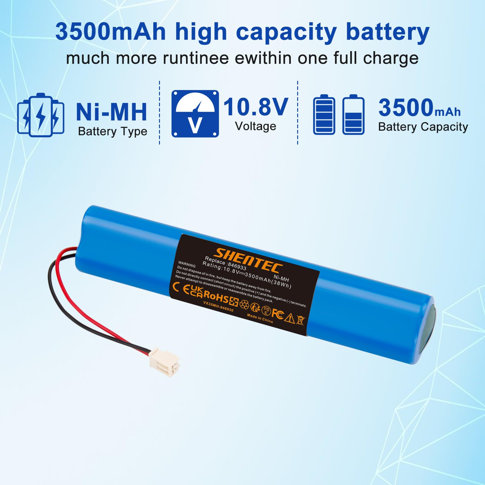Shentec Ersatz Akku Rollläden Solar für Velux 946933 Akku mit Kabel und Stecker Ersatzakku für Velux Rollladen Antrieb, SSL Solar Rollladen, Solarrolladen, 846933 946930
