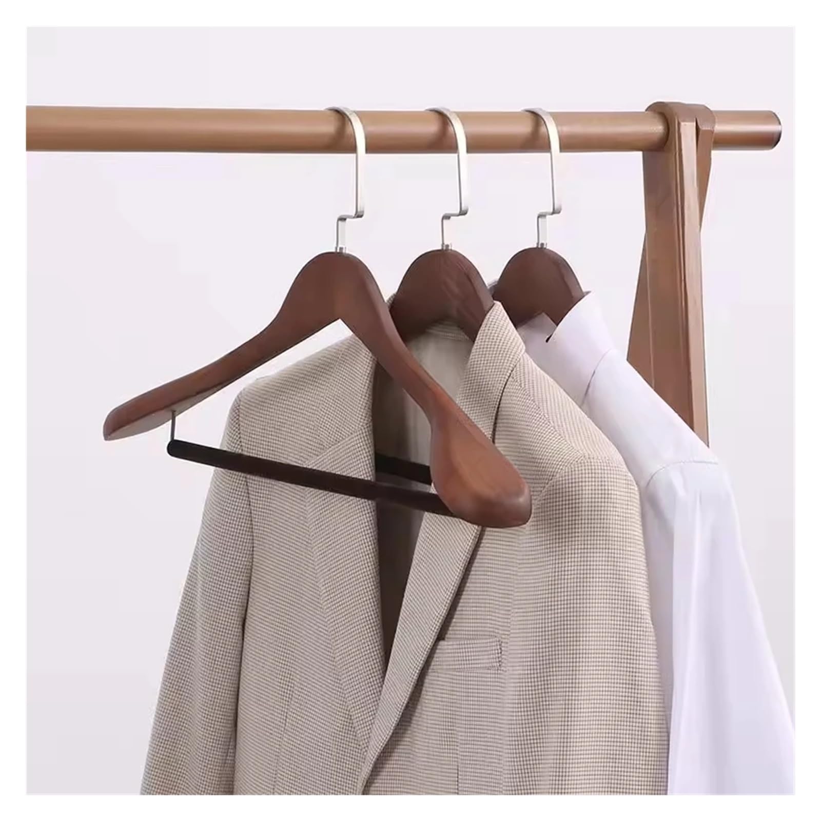 Kleiderbügel-Set aus Holz, breite Schulter, Kleiderbügel, Hemd, mit drehbarem Haken, rutschfeste Stange (39 cm) für Oberbekleidung, Kleider und mehr, 2 Stück