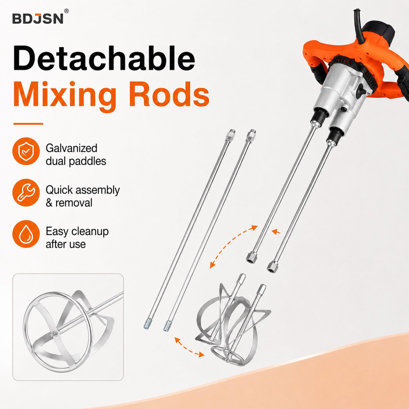 Mezcladora De Concreto Eléctrica, Mezcladora De Cemento Portátil De Doble Paleta con Control De 6 Velocidades, Mango Doble Ergonómico, Interruptor De Bloqueo, Varillas Mezcladoras Galvanizadas