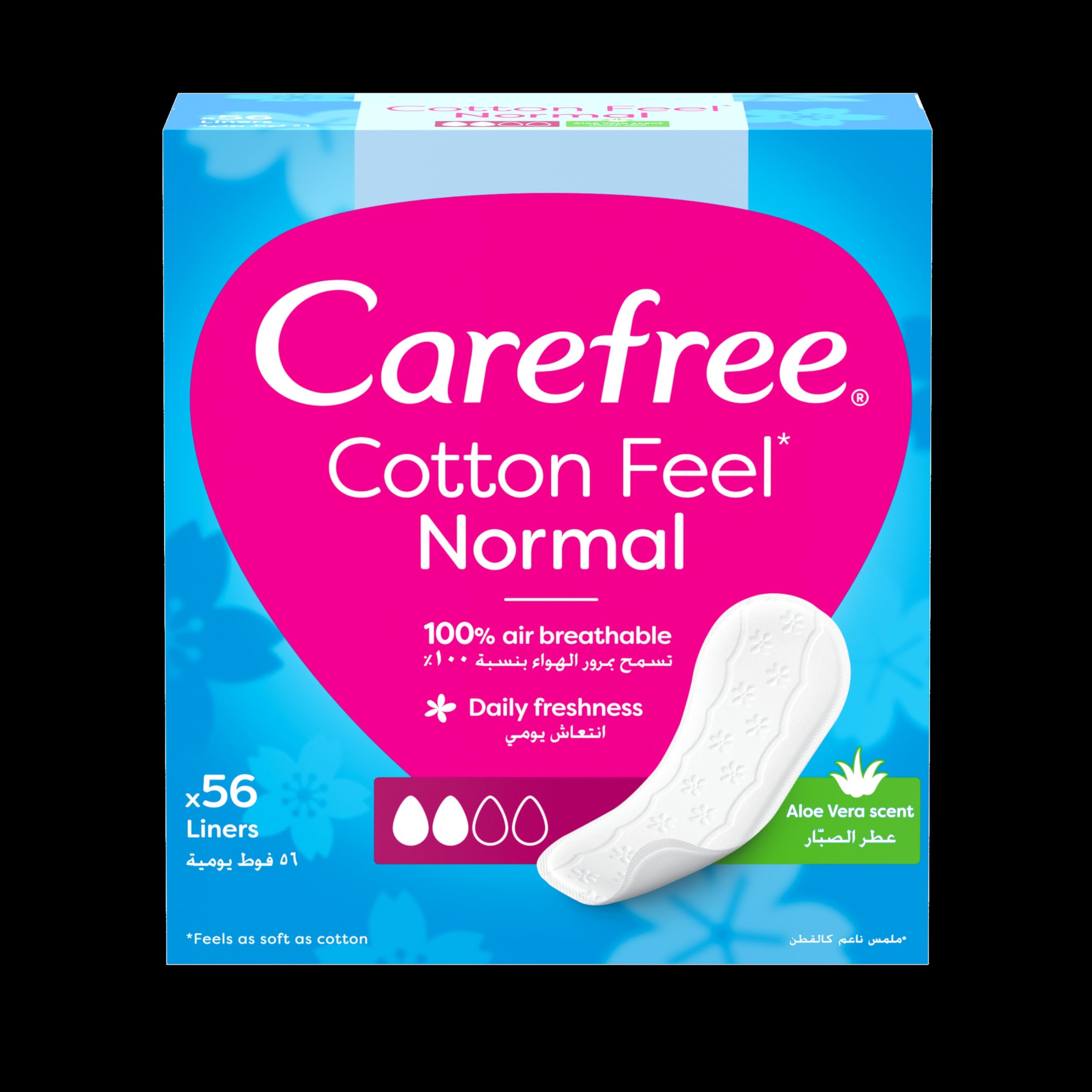 Carefree Daily Cotton and Aloe Panty Liners, Pack of 56, Breathable Material for Comfort and Protection, Gentle on Sensitive Skin, Keeps You Feeling Fresh and Confident All Day