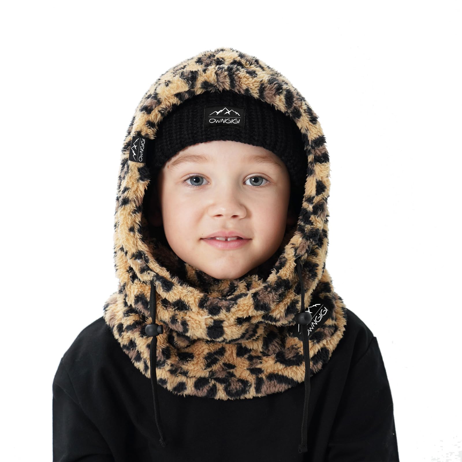 OWNGIGI Pasamontañas de esquí para niños, máscara facial de invierno resistente al viento para clima frío, bufanda con capucha de forro polar, calentador de cuello
