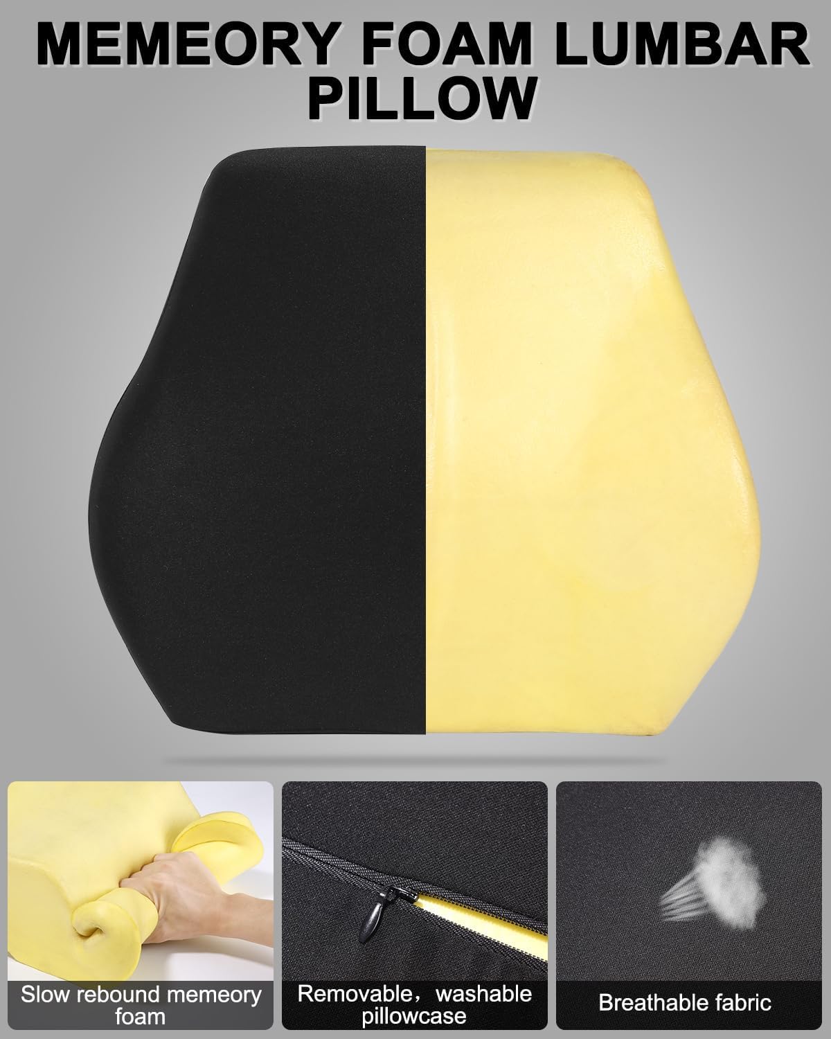 jutyum Cuscino lombare per auto, supporto lombare per auto, in memory foam, cuscino lombare ergonomico, per alleviare la schiena per sedili auto, sedia da ufficio, sedia a rotelle