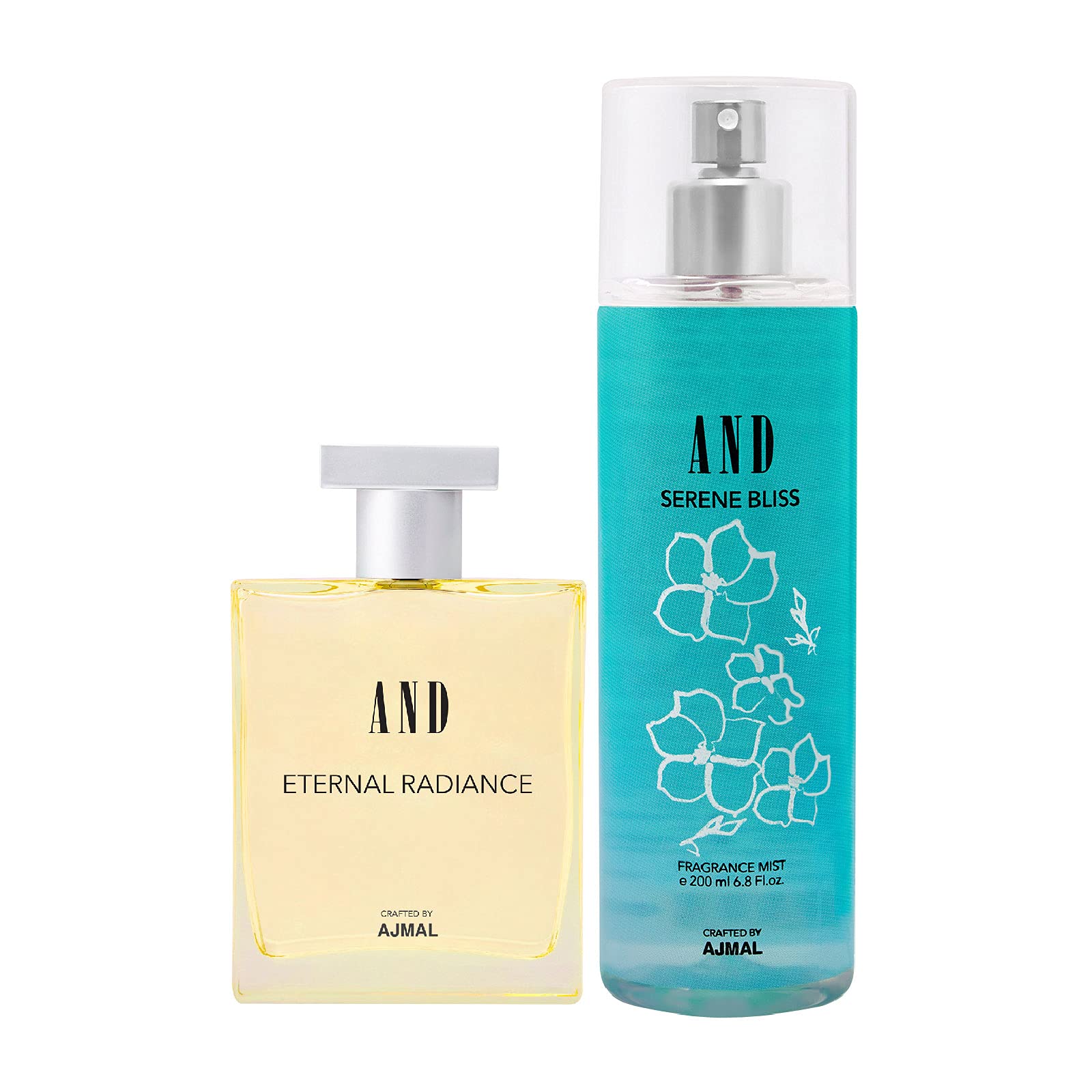 AND Eternal Radiance Eau De Parfum 50ML & Serene Bliss Body Mist 200ML Pack of 2 for Women Crafted by Ajmal + 2 Parfum Testers