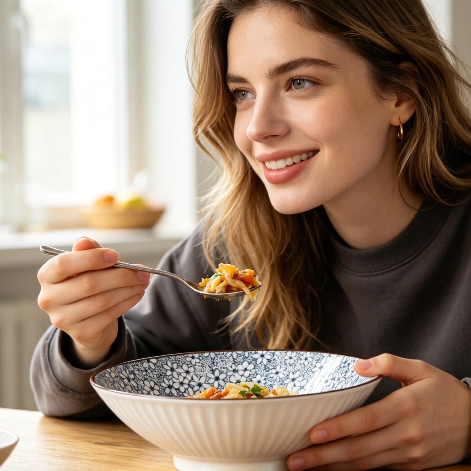 Lot de 4 bols à ramen japonais de 1 077,3 g – Grands bols à soupe en céramique de 20,3 cm, bols à nouilles japonais bleus et blancs pour Pho, ramen et céréales – Motifs floraux en fleurs de