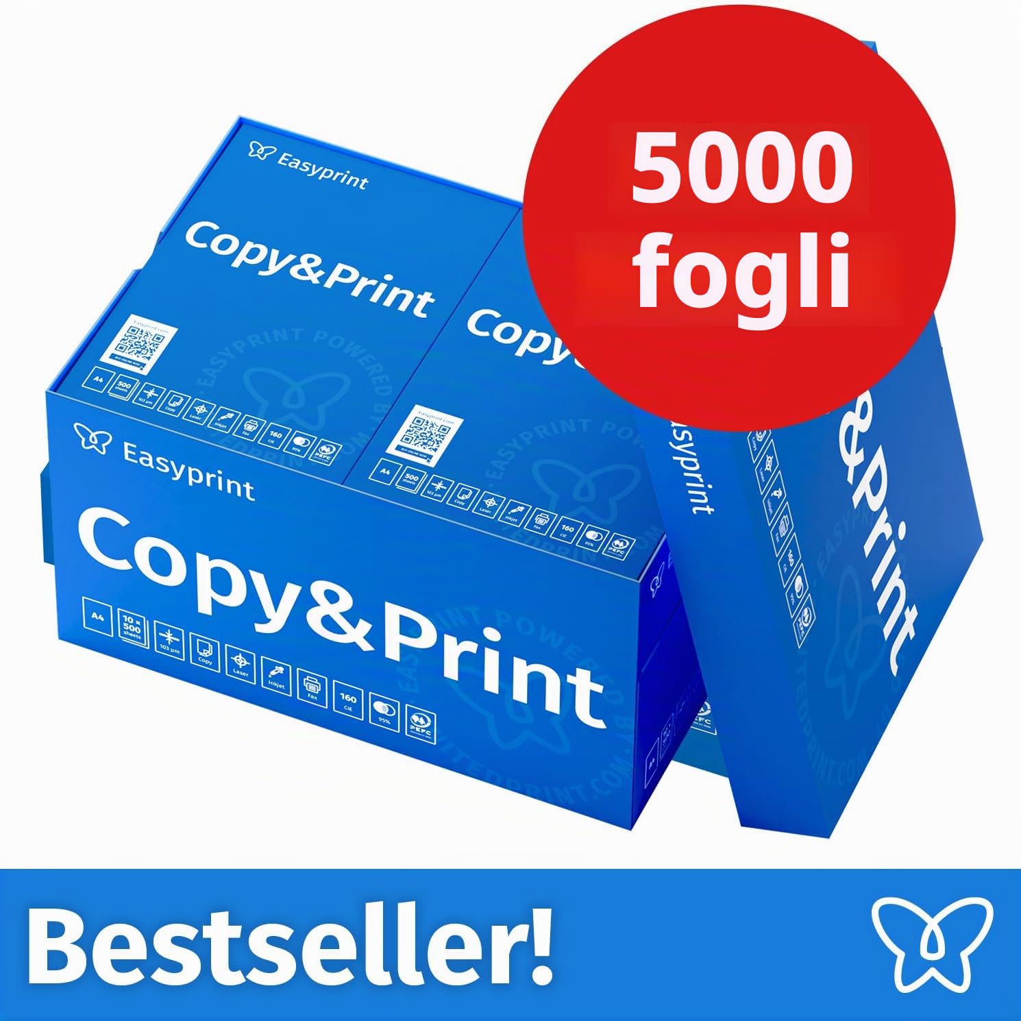 Easyprint Carta per stampante 5000 fogli 10 x 500 A4 Premium bianco brillante CIE 160 vincitore del test PEFC certificato ambientale