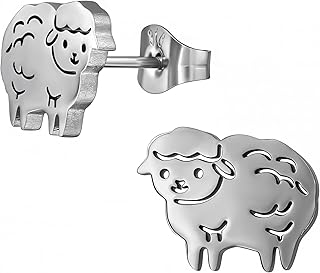 Sheep Lamb Stud Earrings, Stainless Steel, Minimalist Animal Jewelry