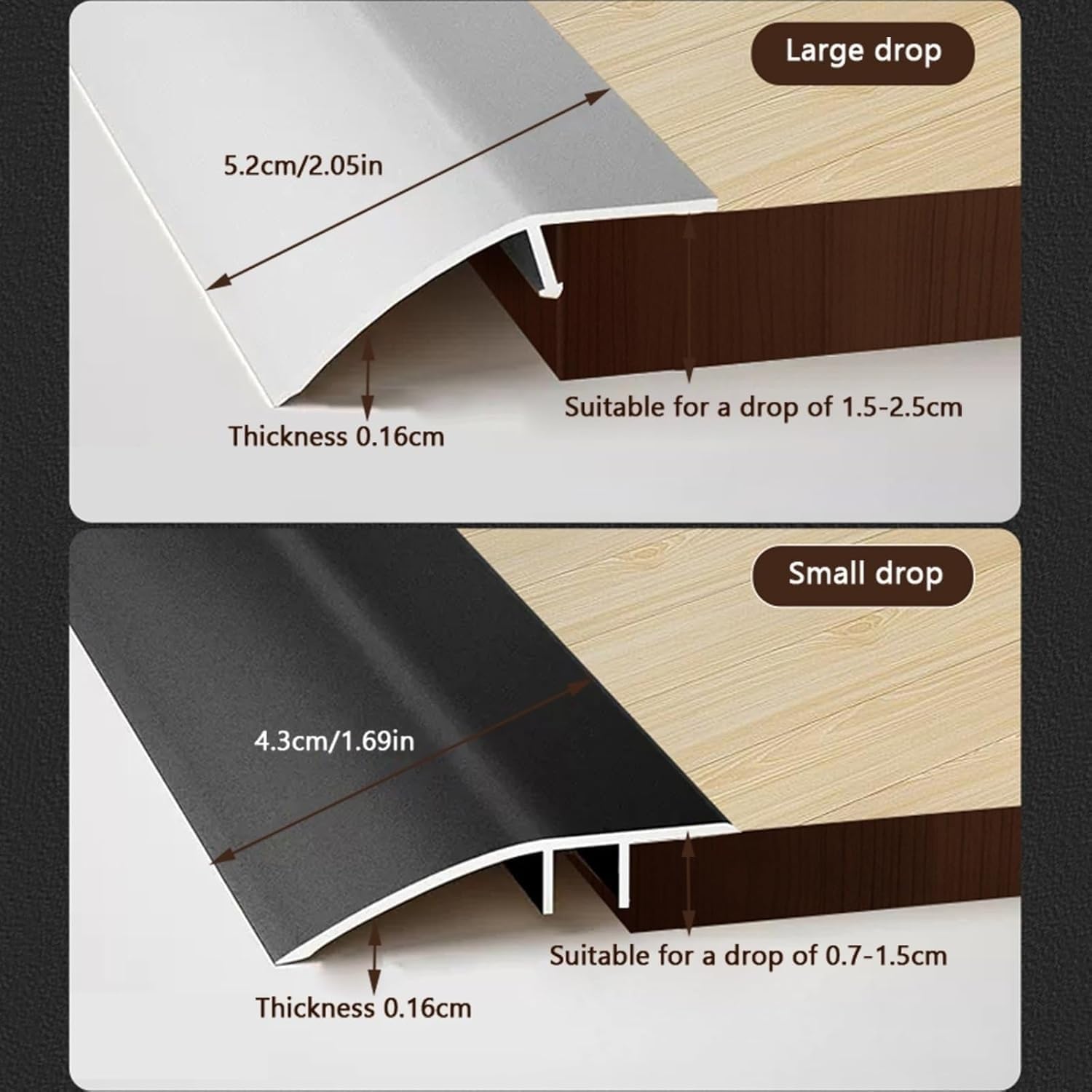 Aluminium Übergangsprofil 2x135cm Türschwelle Höhenausgleich Ausgleichsprofil für Laminat/Parkett & Fliesen Wasserdicht Korrosionsbeständig für Türdurchgänge Innenbereich(Gold,Breite: 43mm)