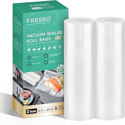 FRESKO Vacuum Sealer Bags Rolls 2 Packs 11" x 20', Commercial Grade Seal a Meal Bags for Storage Food and Sous Vide, BPA Free, Heavy Duty Customized
