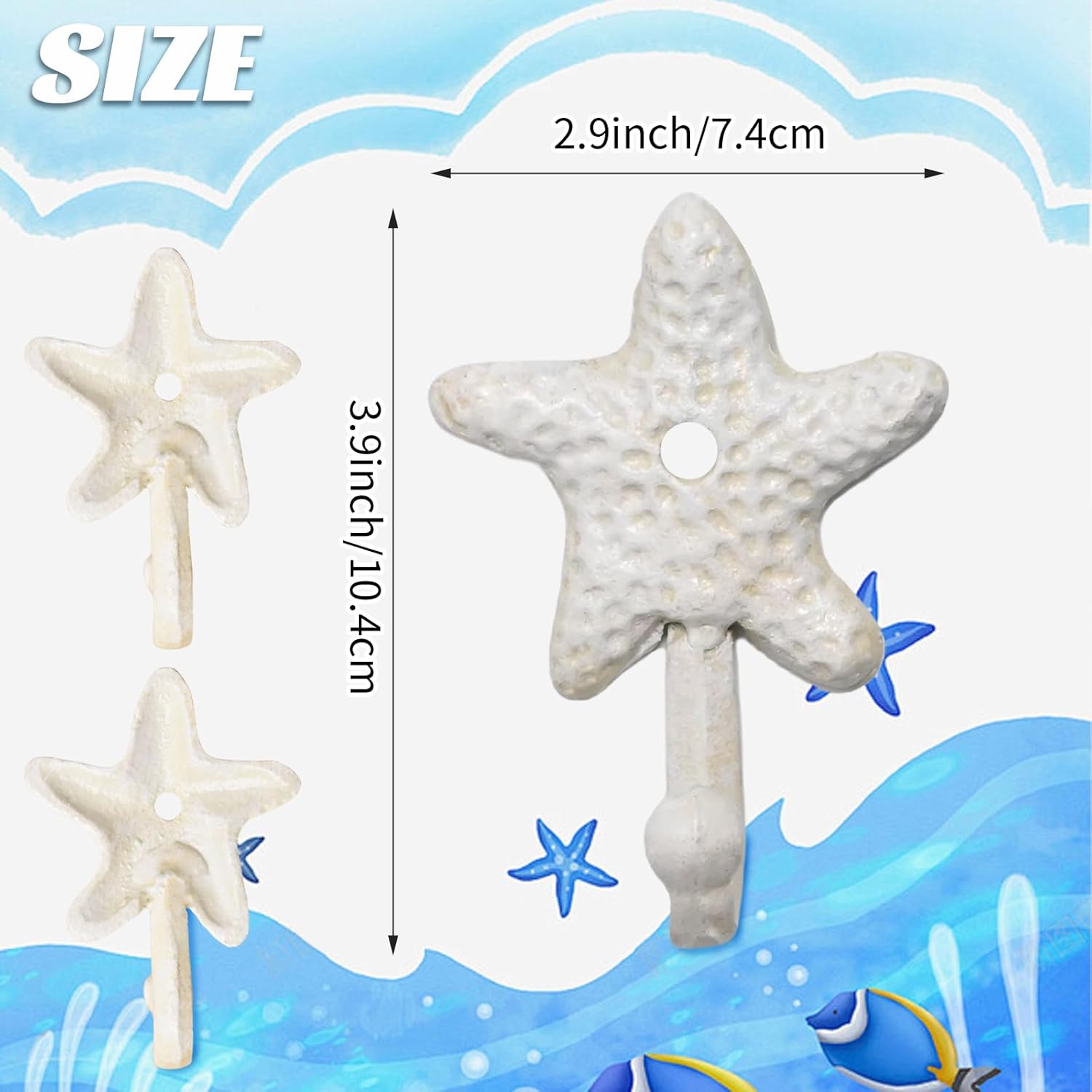 3Pcs Decorative Hooks, Cast Iron Star Fish Beach Themed Wall Hooks, for Bathrooms Kitchen Bedroom Hotel - Image 4