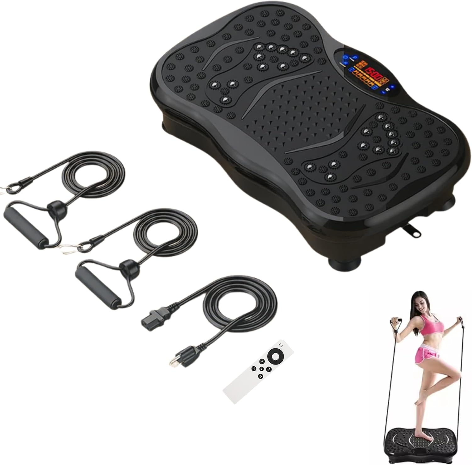 Vibration Plate Exercise Machine for Lymphatic Drainage, Shake Plate Vibration Platform Machines for Weight Loss, Full Body Workout Machine with Loop Bands & Bluetooth Speakers, Body Shaper