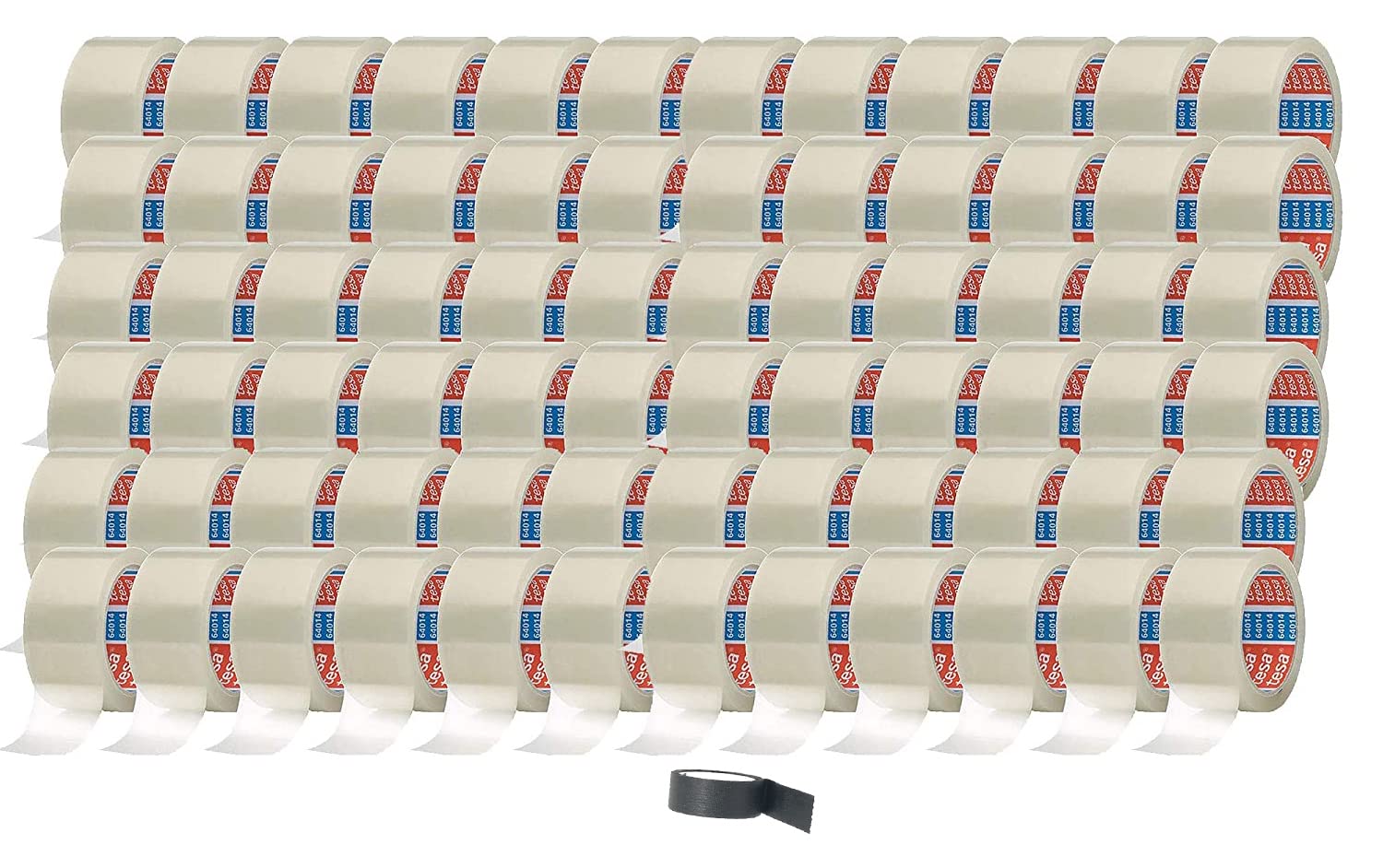 tesa Nastro adesivo per pacchi, 66 m, 50 mm, trasparente, trasparente, confezione da 72 rotoli + 1 nastro isolante gratuito)