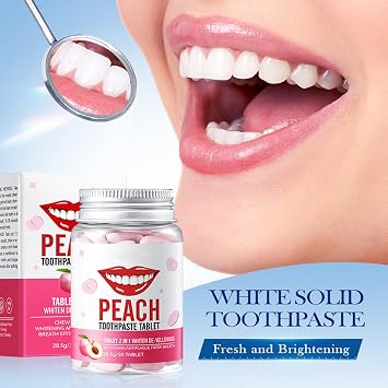 Teeth Whitening Toothpaste Tablets, Chewing Toothpaste Tablets, Help Strengthen and Protect Tooth Enamel, Resist Plaque Whitening, and Freshen Breath (30pcs, Honey Peach)