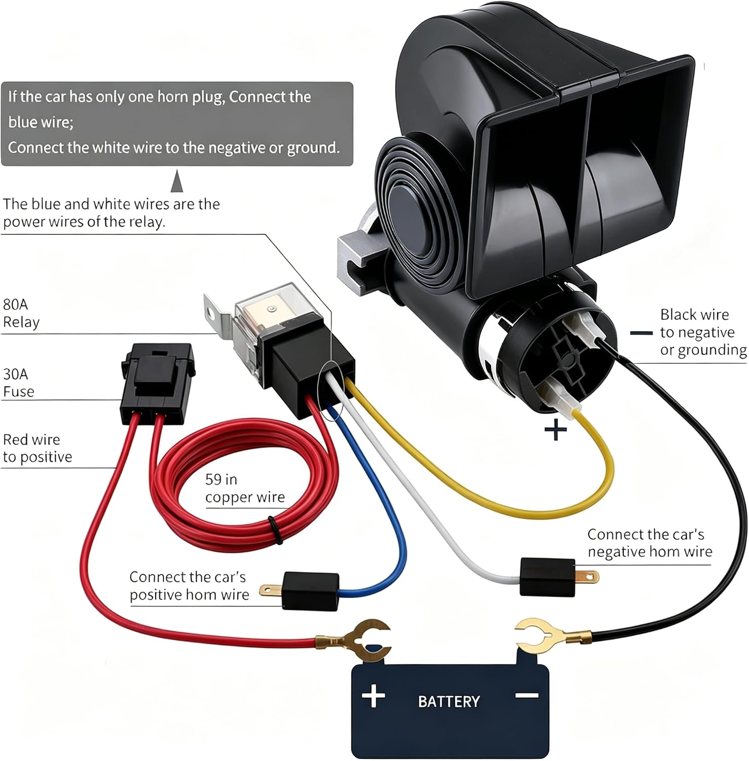 Compact Air Horn 12V 150dB Super Loud Train Horn with Compressor with Wiring Harness Universal Fit for Cars Trucks Motorcycles Boats(BLACK)