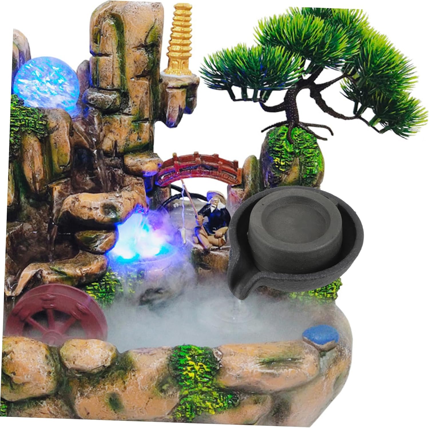 Uonlytech Decorative Tabletop Water Fountain Compact Indoor Waterfall Feature with Unique Rotating Mill for Home Office Decor Enhancing Relaxation and Ambiance Spaces