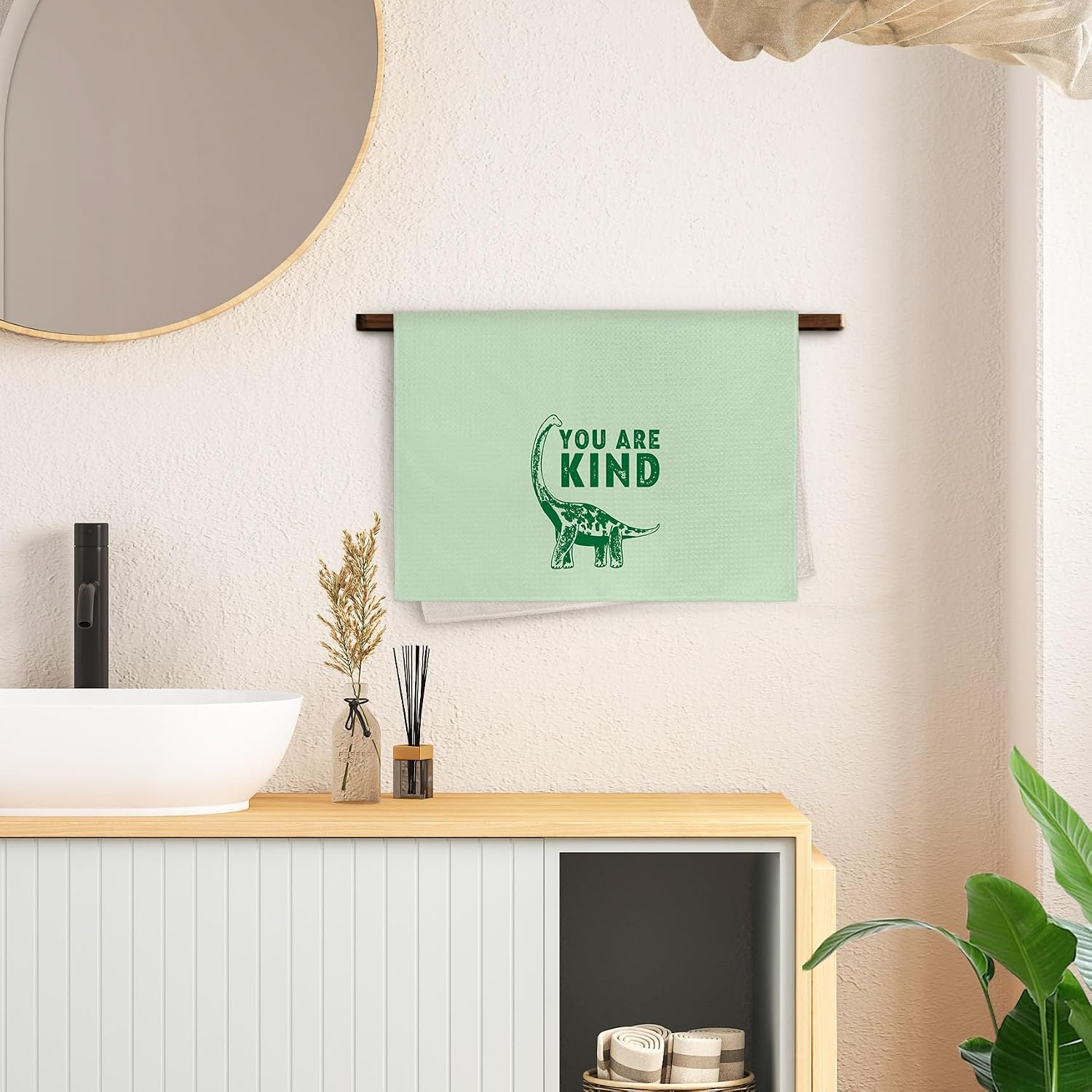 Dinosaur Inspirational Kids Hand Towels for Bathroom Set of 2, Affirmations for Kids You are Awesome Strong Brave Kind Decorative Hand Towel, Dinosaur Gifts Kitchen Dish Towels 16x24 Inch