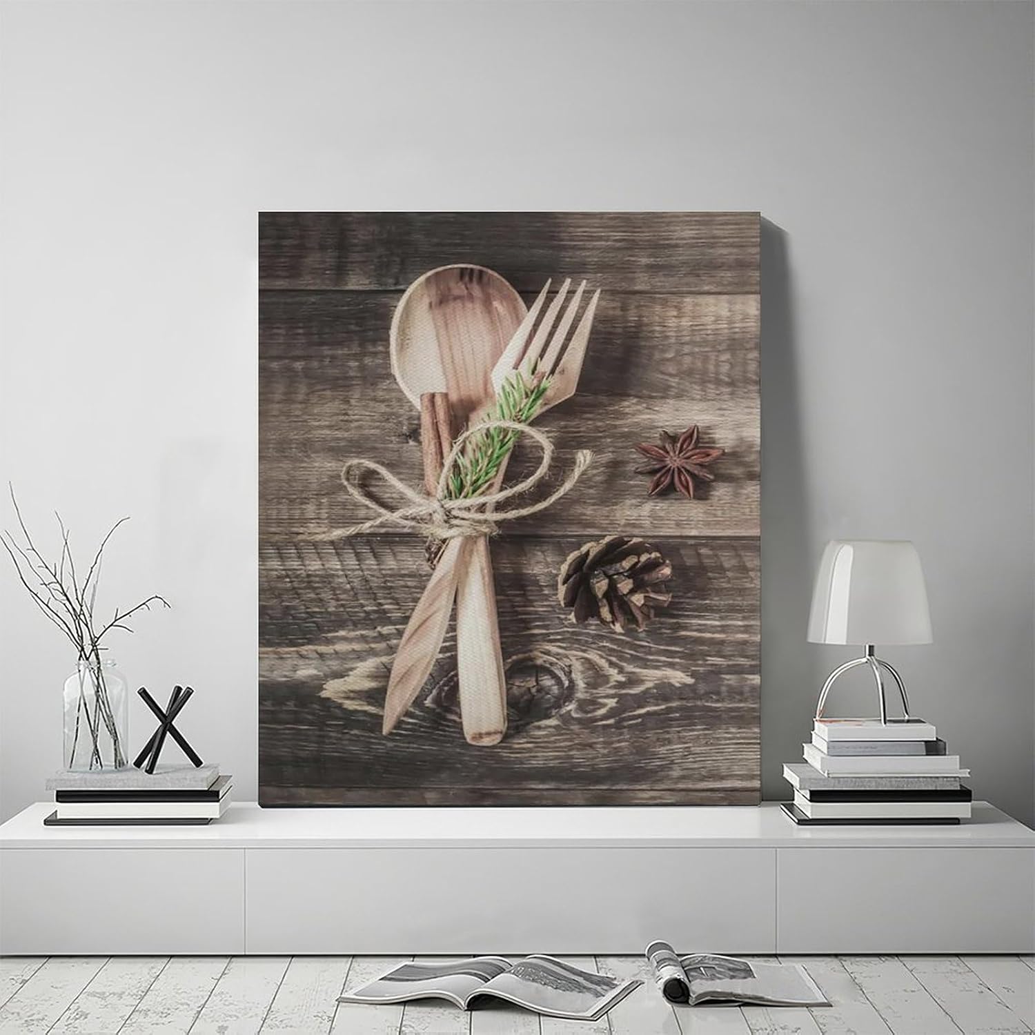 Kitchen Wall Art Dining Room Wall Decor Wooden Fork Spoon Kitchen Pictures Wall Decor Country Canvas Prints Painting Framed Artwork Home Decorations For Dining Room Restaurant 20"x24"