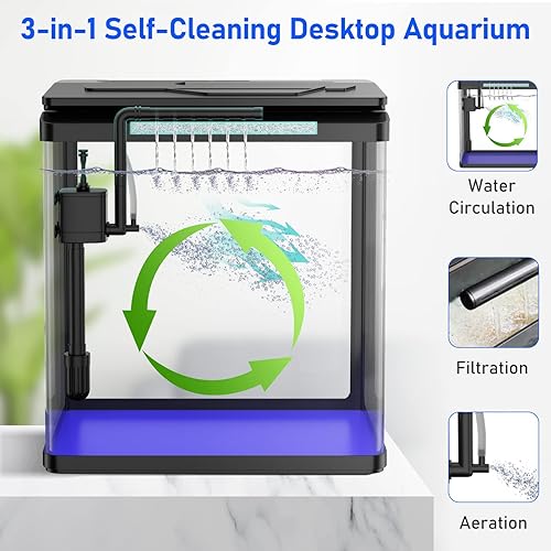 Miniatura 2 de PONDON Tanque de peces de 7.9 galones, tanque de acuario de vidrio con termómetro y filtro, 7 colores de luz LED, kit de inicio de acuario Betta