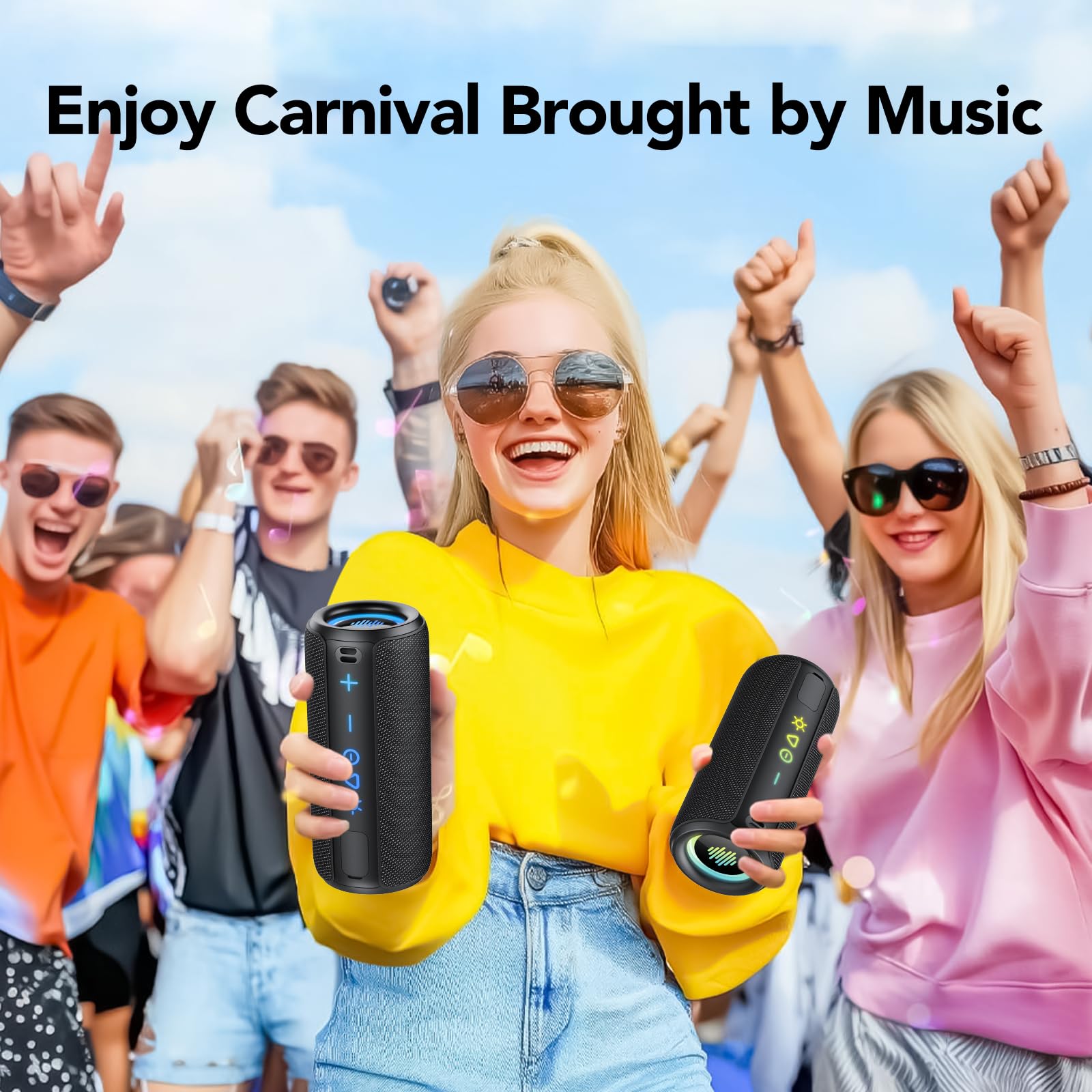 TIMU Altavoz Bluetooth 5.4 Portátil, 25 W con Graves Profundos | 8 Modos RGB, 24H de Reproducción, 2 EQ Modes, TWS, IPX7, Compatible con Micro SD y AUX, Tamaño Compacto Tipo Móvil