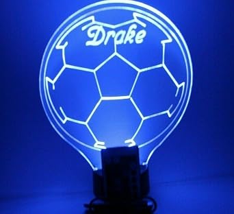 MIRROR MANIA Soccer Ball Light Up Night Light Lamp LED Free Engraved Custom Name Personalized Soccerball Table Lamp, with Remote, 16 Different Color Options, Dimmer, Its Wow, Great Gift