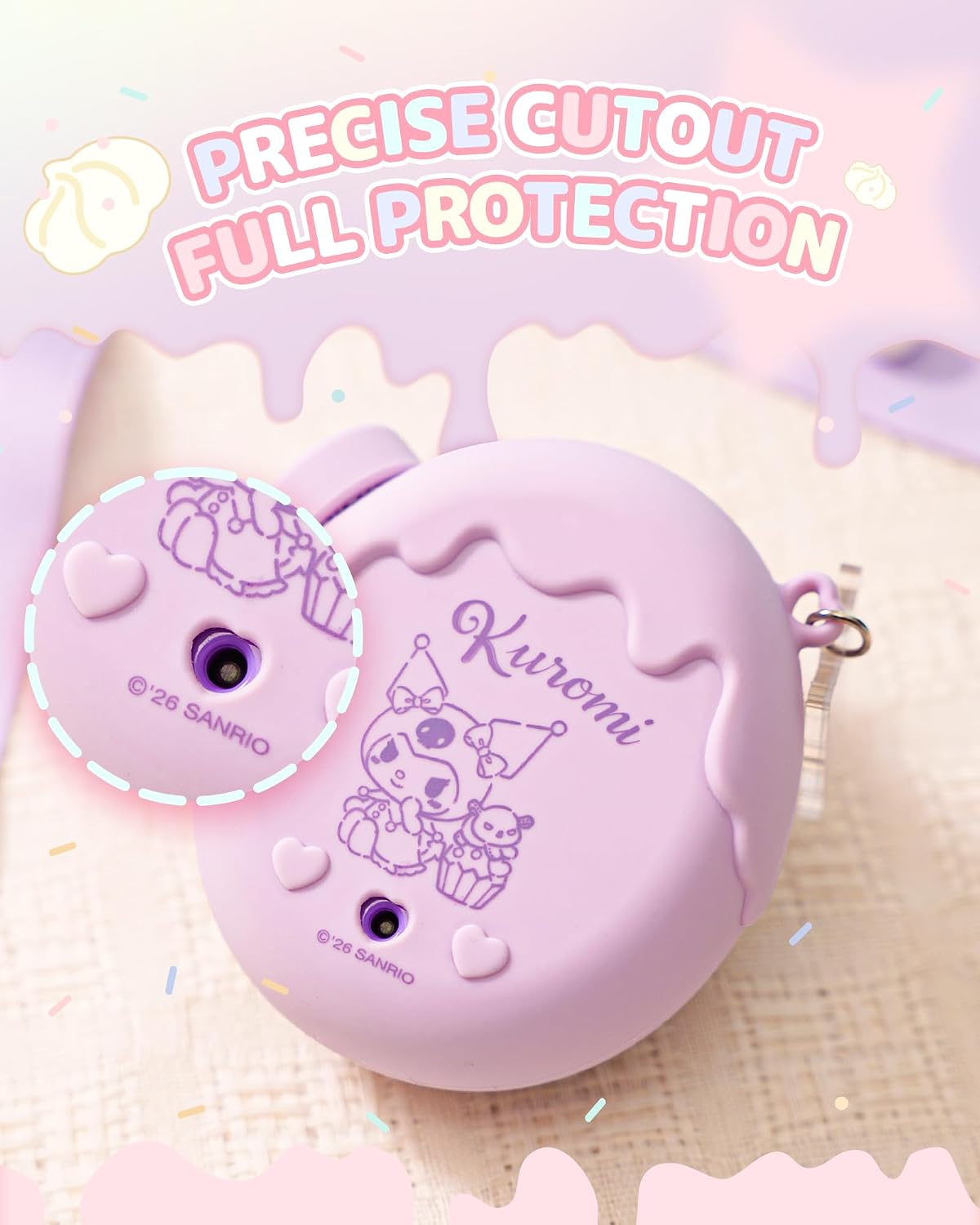Kuitmor Sweetheart Chocolate Silicone Case Compatible with Tamagotchi Paradise, Soft Protective Cover with Candy Heart Pattern, Anti-Scratch & Shockproof Skin for Virtual Pet Device - Purple