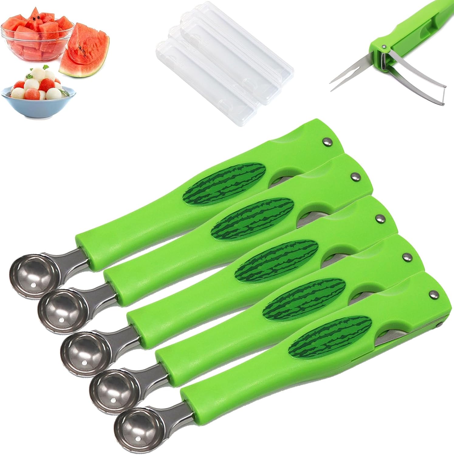 2026 Premium Watermelon Slicer,3-in-1 Stainless Steel Watermelon Cutter Slicer Tool,Fruit Fork Slicers Melon Baller for Home Party Camping Kitchen Gadget (5 Pcs)