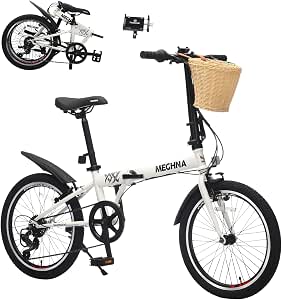 20 Inch Folding Bike for Adults with Basket & Phone Holder, 6-Speed City Commuter, Steel Frame, Foldable