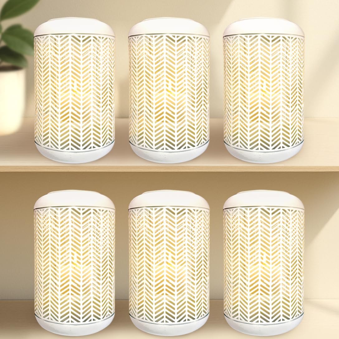 Decozen Candle Lantern with Glass and Decorative White Lattice Pattern for Home Decor Console Table Centerpiece Patio Garden Dining Living Room Bedroom Office Farmhouse Events - Set of 6